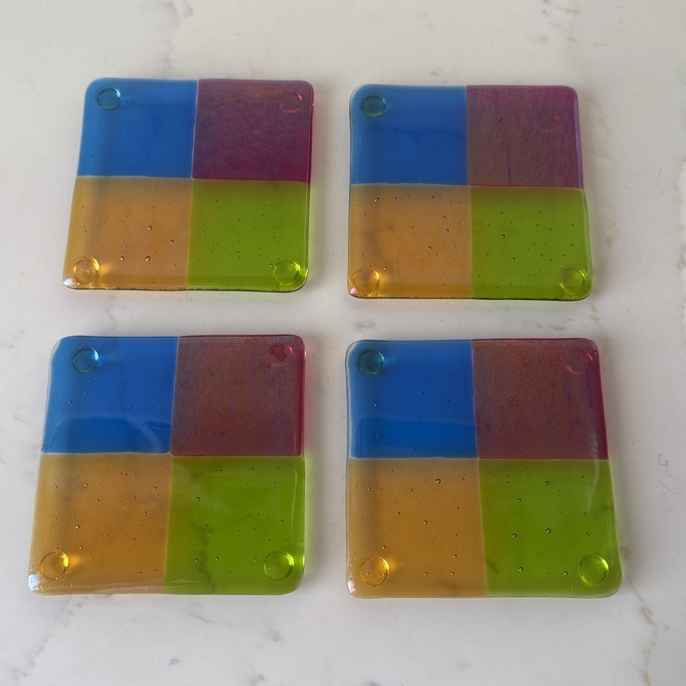Color Block  Glass Coasters Set of 4